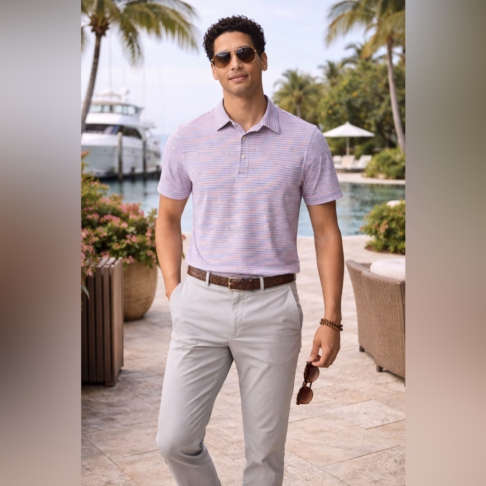 NWT J.Crew Factory Performance Polo Shirt Men Small Coral Blue Stripe